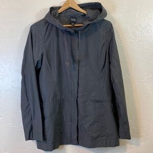 Eileen Fisher Women’s Gray Hooded Snap On Lightweight Cotton Rain Jacket Size S